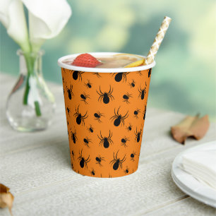Spiders Halloween Party Black Orange Custom Paper Cups