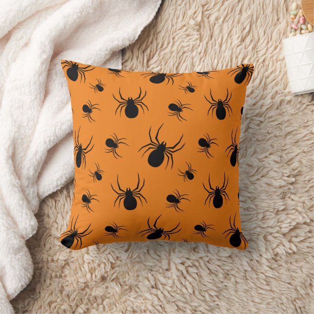 Spiders Halloween pattern Black and Orange Cushion (Blanket)