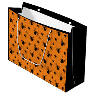 Spiders Halloween pattern Black and Orange Large Gift Bag