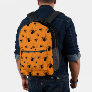 Spiders Halloween pattern Black and Orange Printed Backpack