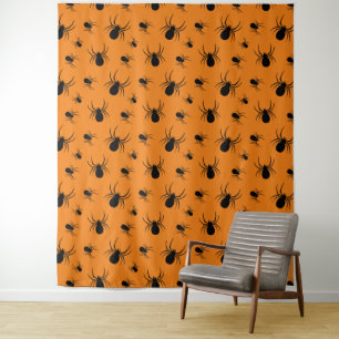 Spiders Halloween pattern Black and Orange Tapestry