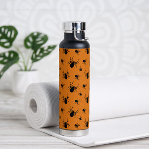 Spiders Halloween pattern Black and Orange Water Bottle