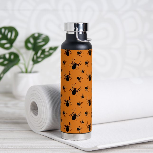 Spiders Halloween pattern Black and Orange Water Bottle (Yoga)
