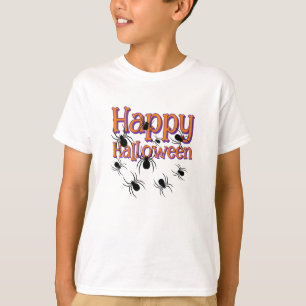 Spiders Happy Halloween Black and Orange T-Shirt