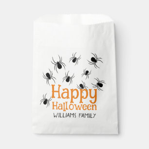 Spiders Happy Halloween Party Black Orange Custom Favour Bags