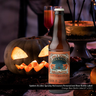 Spiders & Lilies Spooky Halloween Personalised Beer Bottle Label