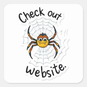 Spider's Web Design - 'Check out website' Pun Square Sticker