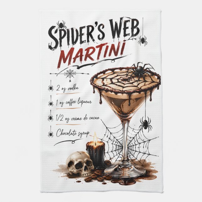 Spider's web Martini recipe Tea Towel (Vertical)