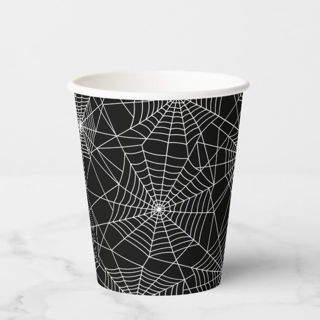 Spiderweb Black and White Halloween Paper Cups (Front)