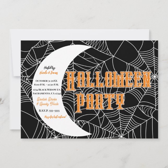 Spiderweb Crescent Moon Halloween Costume Party Invitation (Front)