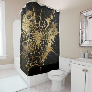 Spiderweb Elegance   Creepy Beautiful Gold Cobweb Shower Curtain