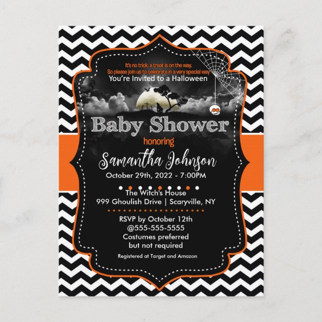 Spiderweb Halloween Baby Shower Invitation Postcard (Front)