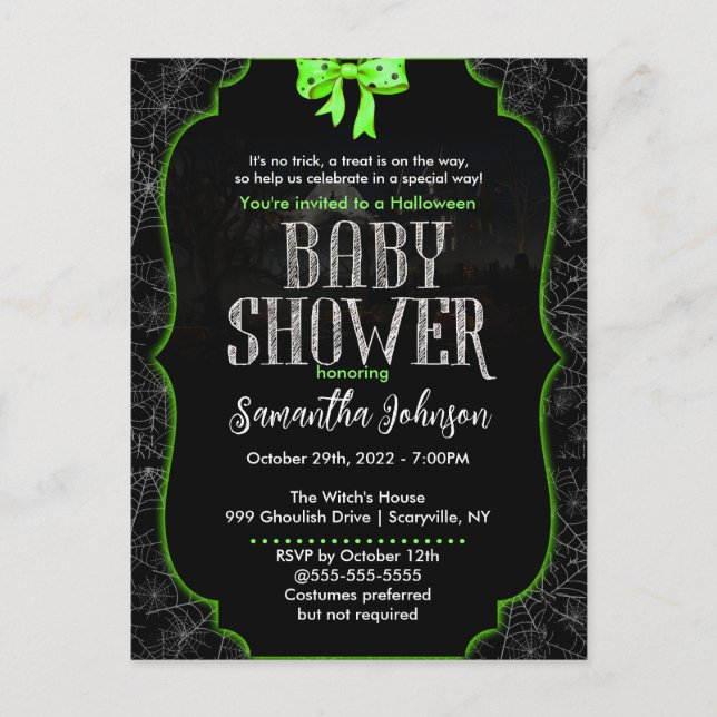 Spiderweb Halloween Baby Shower Invitation Postcard (Front)