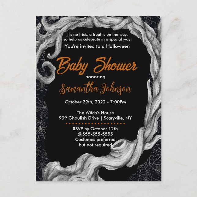 Spiderweb Halloween Baby Shower Invitation Postcard (Front)