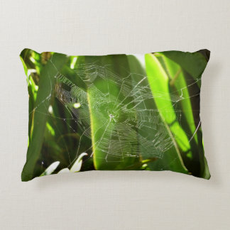 Spiderweb in Tropical Leaves Nature Decorative Cushion