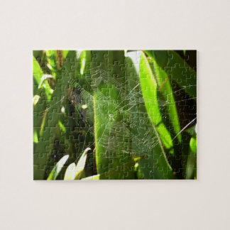 Spiderweb in Tropical Leaves Nature Jigsaw Puzzle