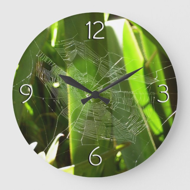 Spiderweb in Tropical Leaves Nature Large Clock (Front)