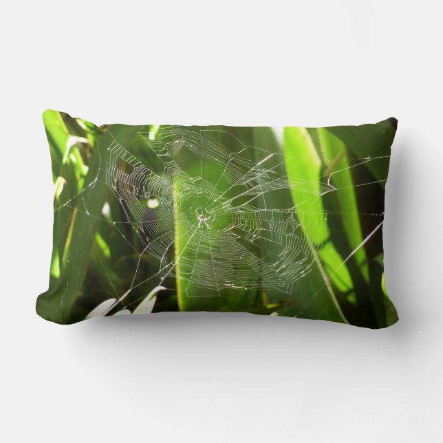 Spiderweb in Tropical Leaves Nature Lumbar Cushion (Front)