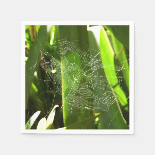 Spiderweb in Tropical Leaves Nature Napkin (Front)