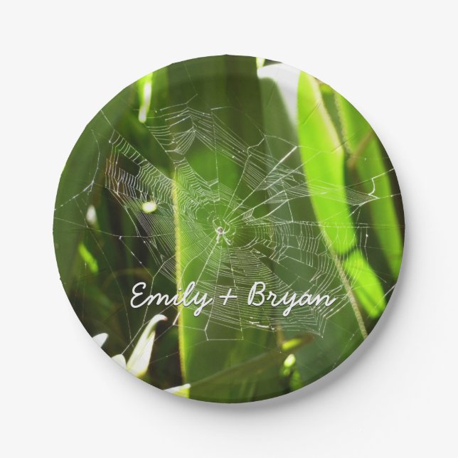 Spiderweb in Tropical Leaves Nature Paper Plate (Front)