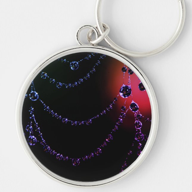 Spiderweb jewels dew drops  black pink purple  key ring (Front)