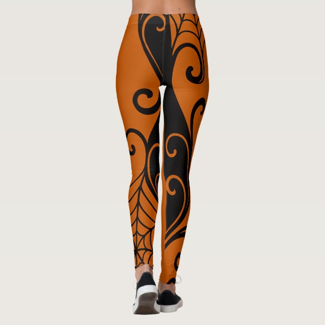 Spiderweb Ornament Orange Black halloween Leggings (Back)