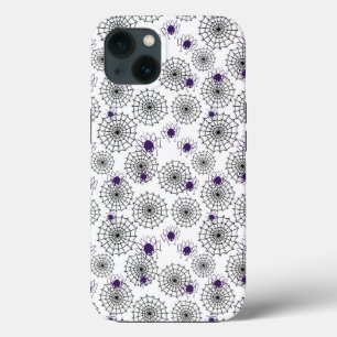 Spiderweb & Purple Spiders Halloween White Pattern iPhone 13 Case