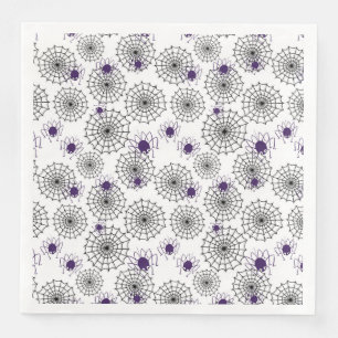 Spiderweb & Purple Spiders Halloween White Pattern Napkin