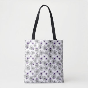 Spiderweb & Purple Spiders Halloween White Pattern Tote Bag