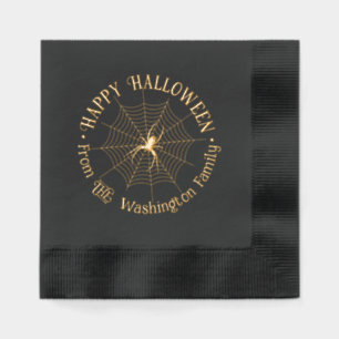 SpiderWeb & Spider #2 Happy Halloween Family Name Foil Napkins