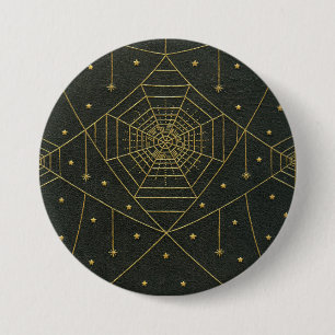 Spiderweb spider stars black and gold 7.5 cm round badge