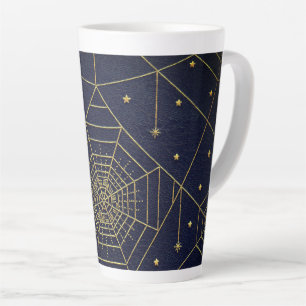 Spiderweb spider stars black gold vintage book latte mug