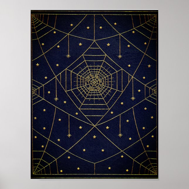 Spiderweb spider stars black gold vintage book poster (Front)