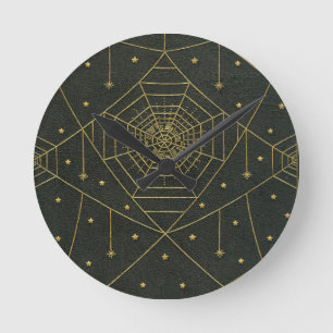 Spiderweb spider stars black gold vintage book round clock