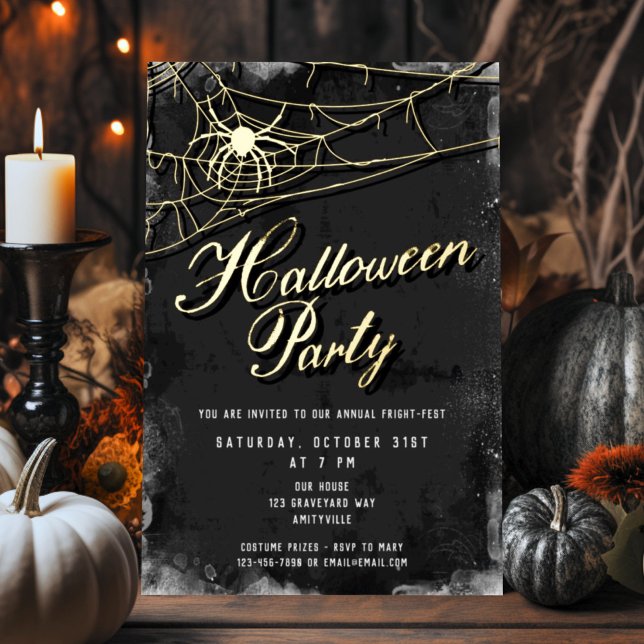 Spiderweb + Vintage Script Halloween Party Gold (Creator Uploaded)