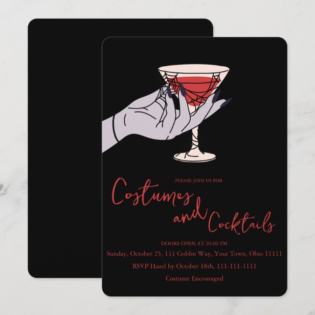 Spiderweb Witch Hand Cocktail Halloween Party Invitation (Front/Back)
