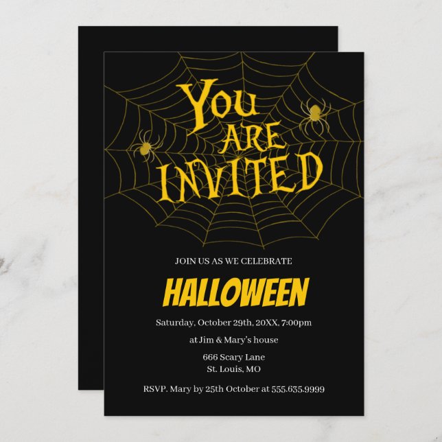 Spiderweb You Are Invited Halloween Party Invitation (Front/Back)