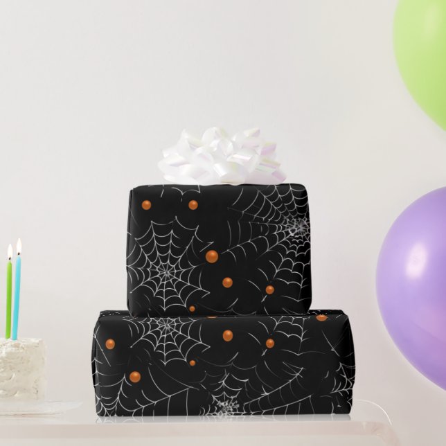 Spiderwebs and Dots Modern Black Halloween Wrapping Paper (Party Gifts)