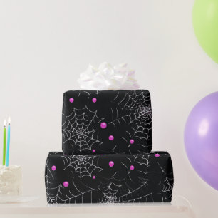 Spiderwebs and Dots Modern Black Halloween Wrapping Paper