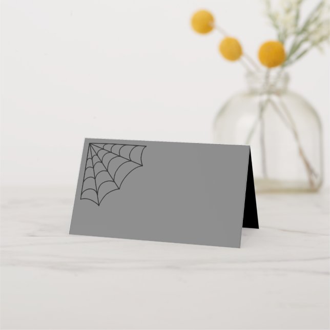 Spiderwebs Black and Grey Gothic Wedding Place Card (Front)
