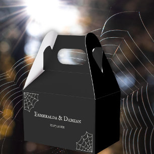 Spiderwebs Black and  White Gothic Wedding Favour Box