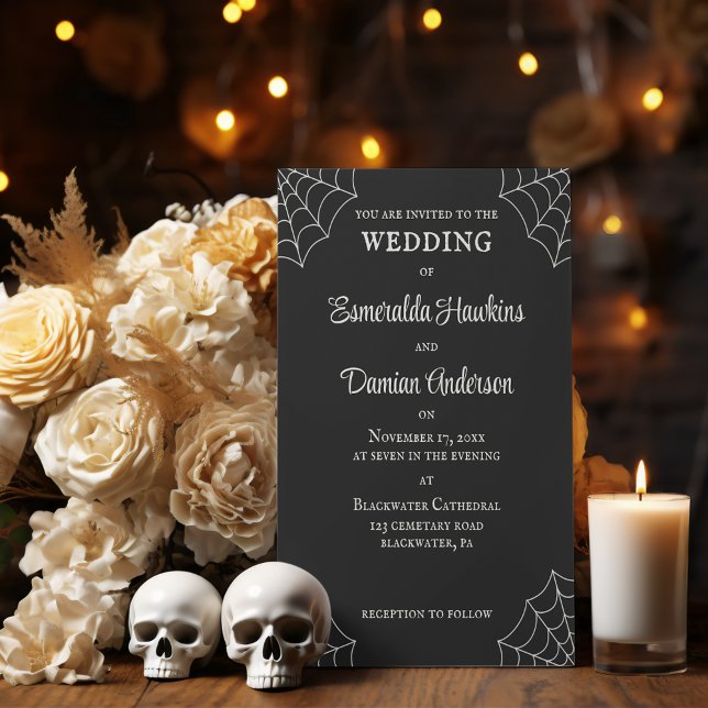Spiderwebs Black and White Gothic Wedding Invitation (Creator Uploaded)