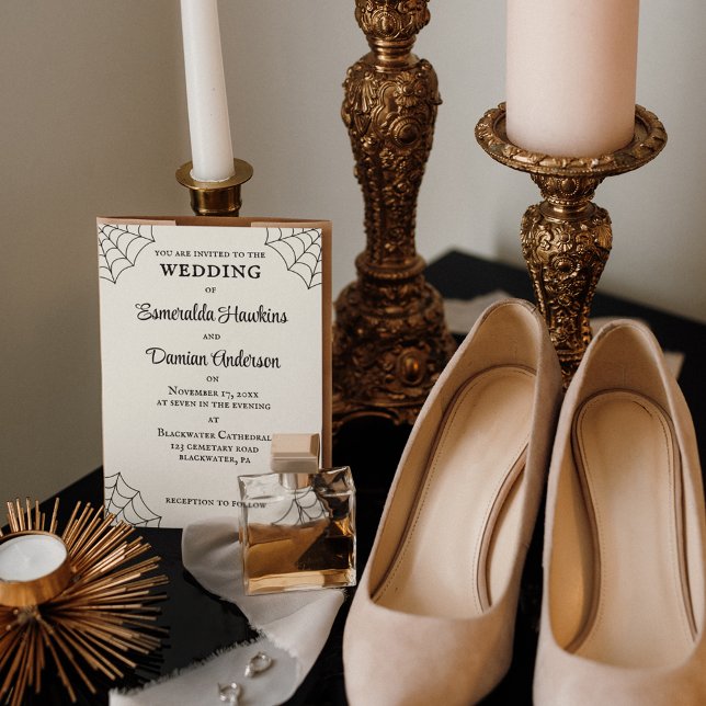 Spiderwebs Black and White Gothic Wedding Invitation (Creator Uploaded)