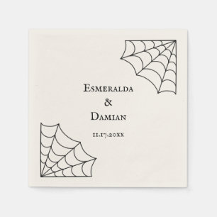 Spiderwebs Black and White Gothic Wedding Napkin