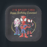 Spidey and His Amazing Friends Chalkboard Birthday Paper Plate<br><div class="desc">Celebrate your child's Birthday with these awesome Spidey and His Amazing Friends Birthday plates. Personalise by adding your child's name or custom text!</div>