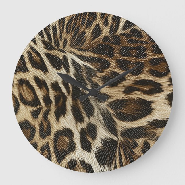 Spiffy Leopard Spots Leather Grain Look Large Clock (Front)