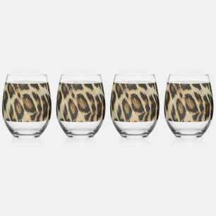 Spiffy Leopard Spots Leather Grain Look Stemless Wine Glass