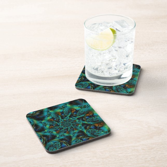 Spike | Blue and Green Fractal Art Coaster (Right Side)