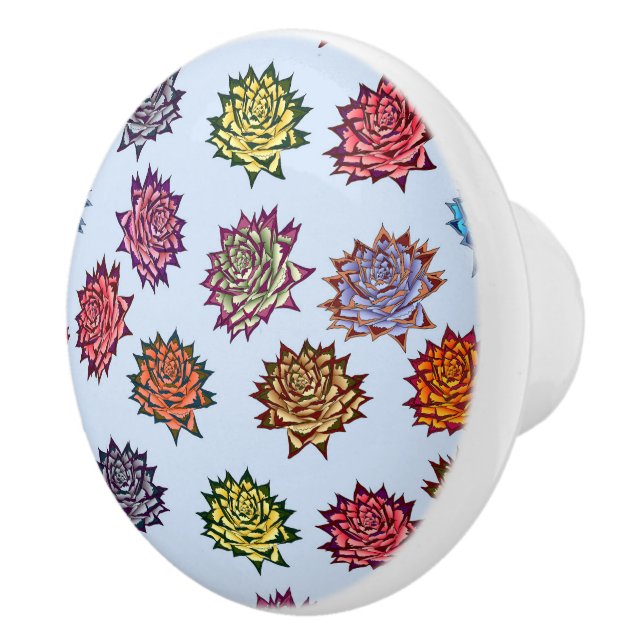 Spiked Rose Print, Modern Style Floral Pattern Ceramic Knob (Right)