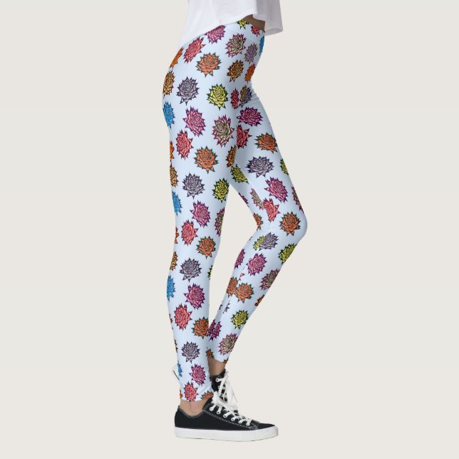 Spiked Rose Print, Modern Style Floral Pattern Leggings (Right)
